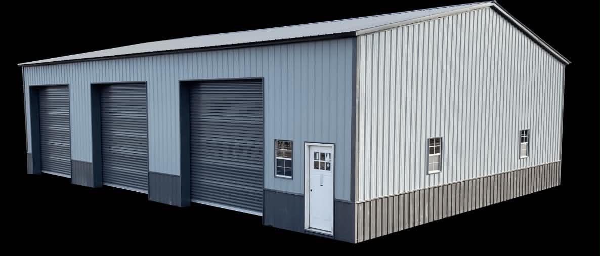 Three-bay steel workshop
