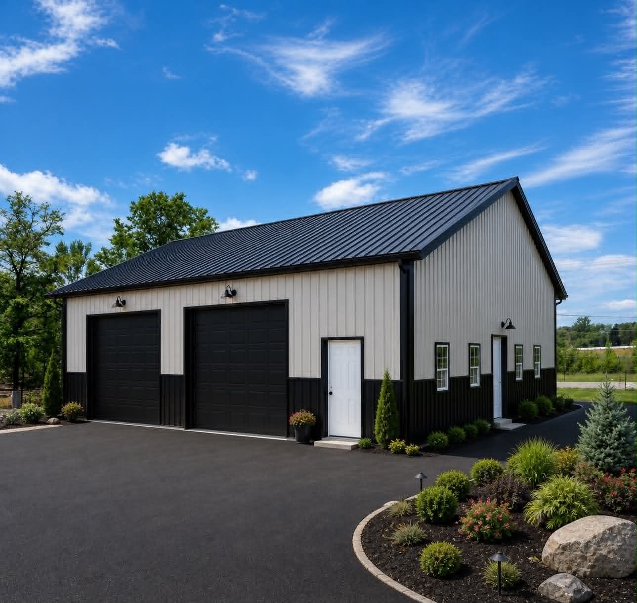 Cream and black wainscot steel garage — SMB build