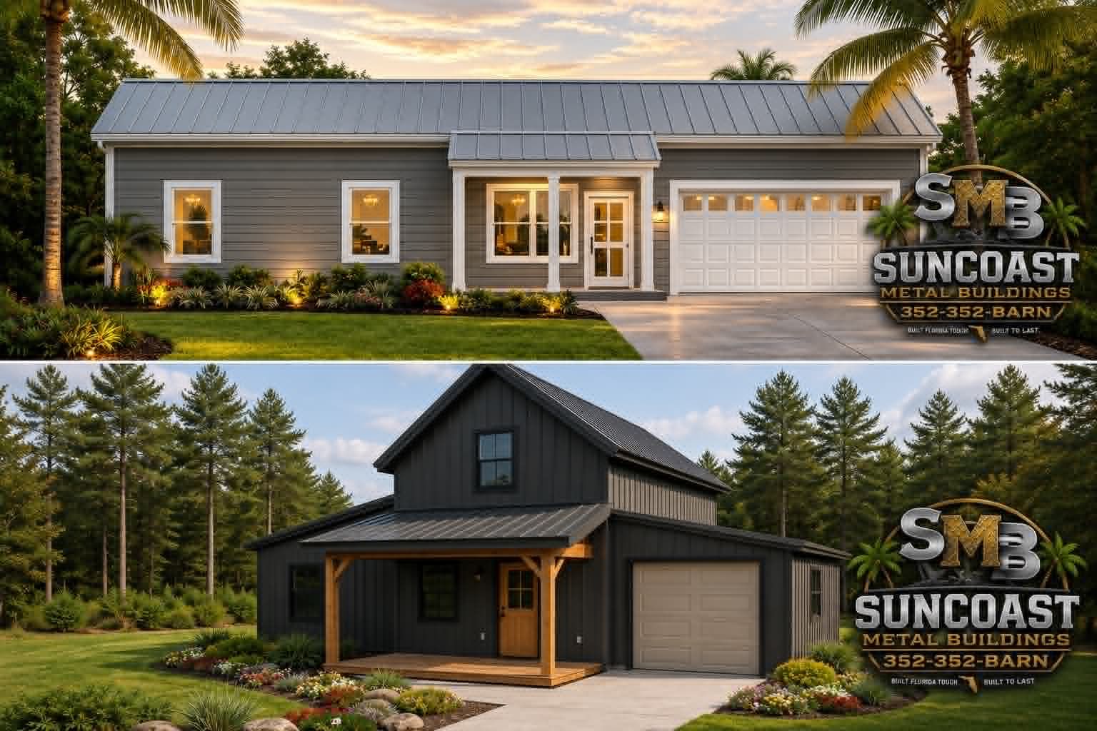 Two styles of steel-framed homes